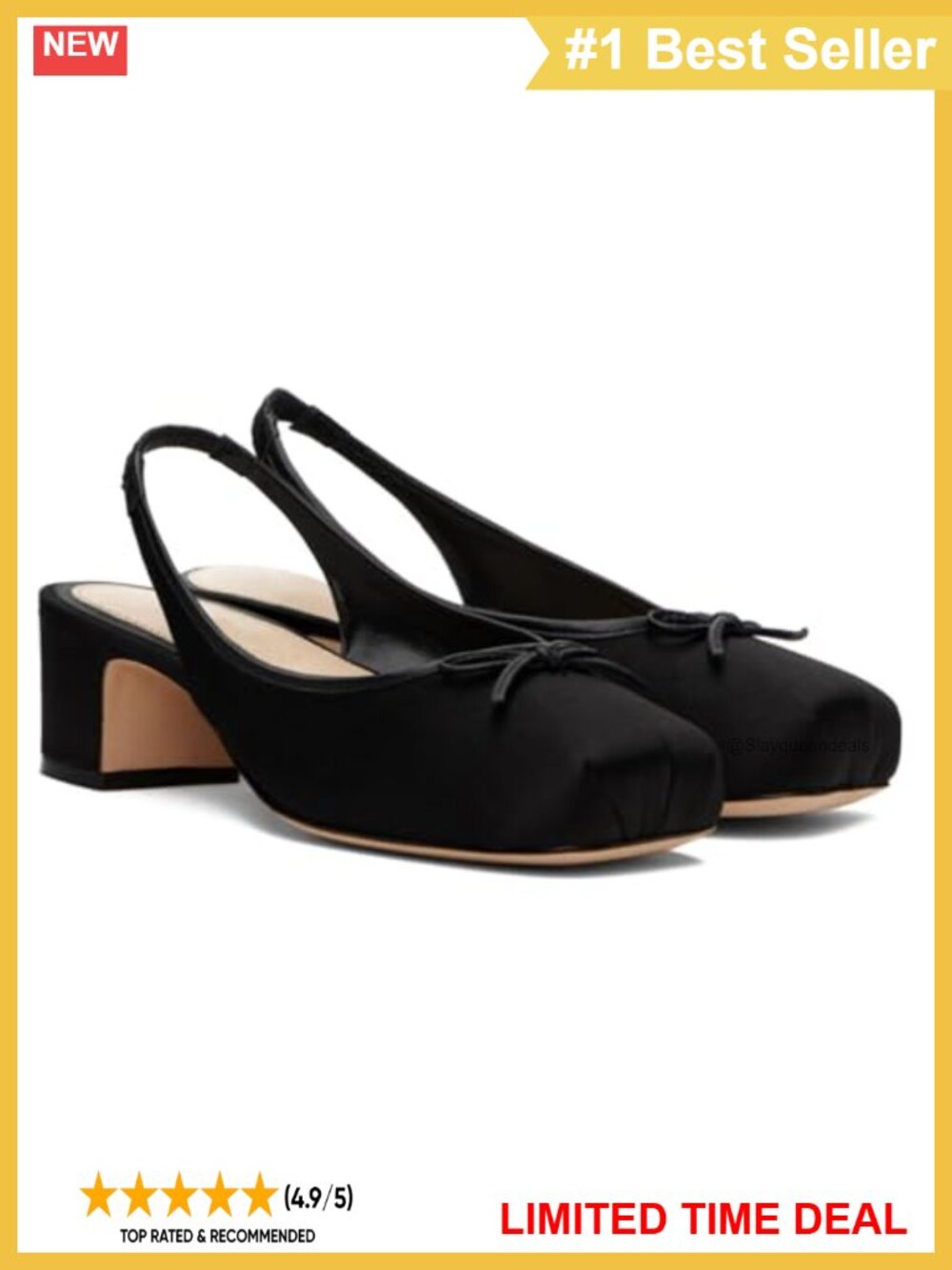 Satin Ballet Mary Jane Slingback Pumps Square Toe Chunky Heel Shoes